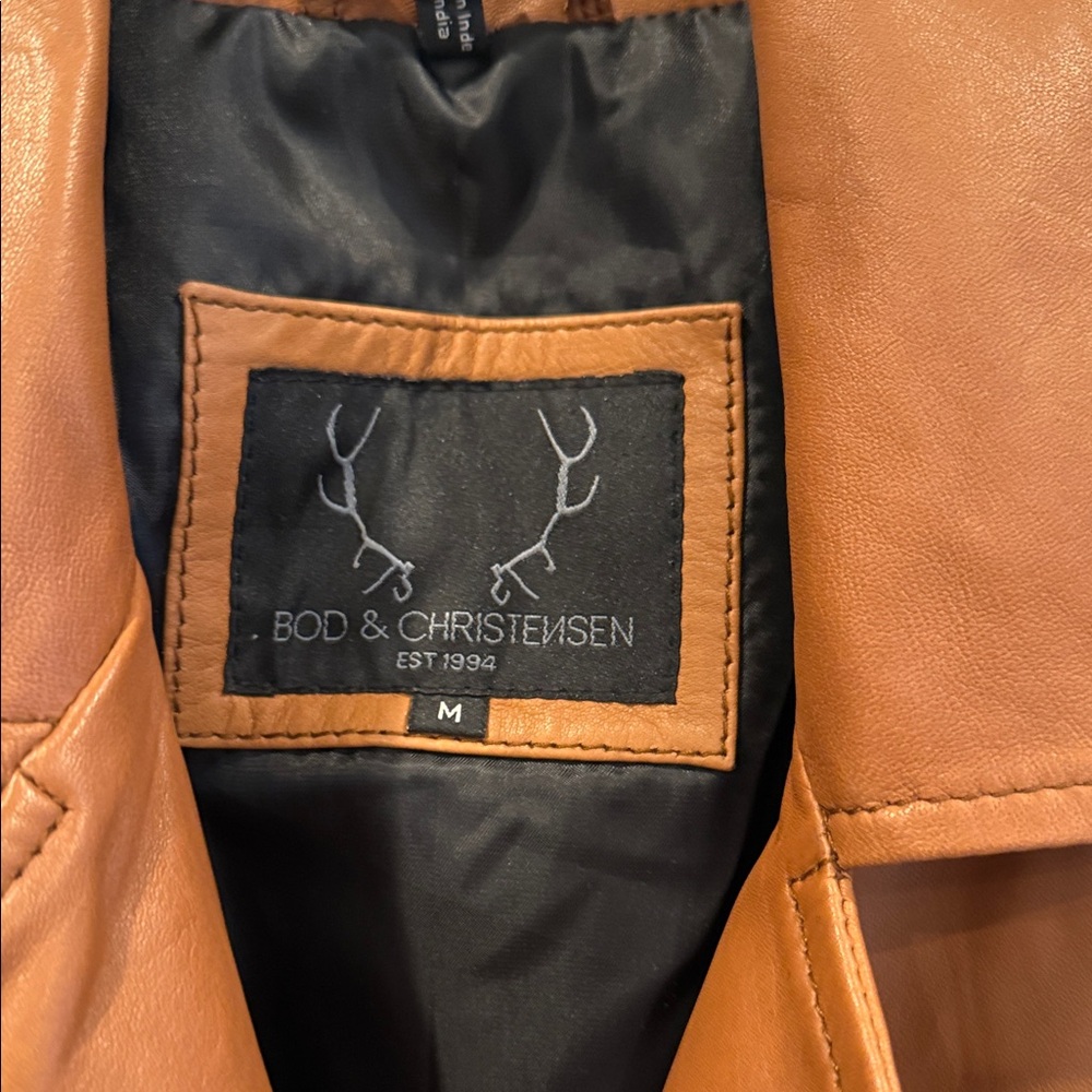 Women's Leather Moto Jacket - Cognac - Picture 2 of 9